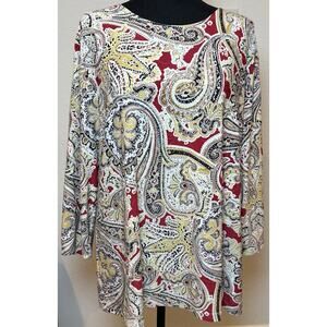 JM Collection Multicolored Paisley Stretchy Top 3/4 Sleeves Size 2X